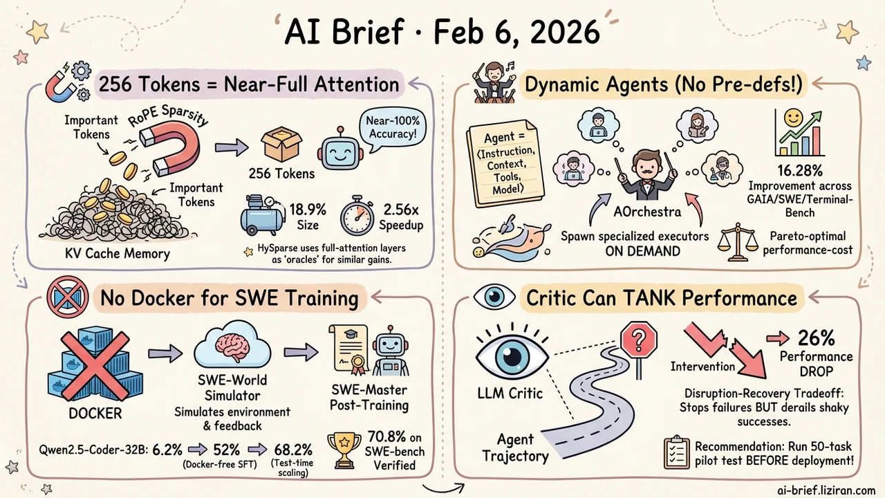 256 Tokens Match Full Attention, Agents That Build Agents