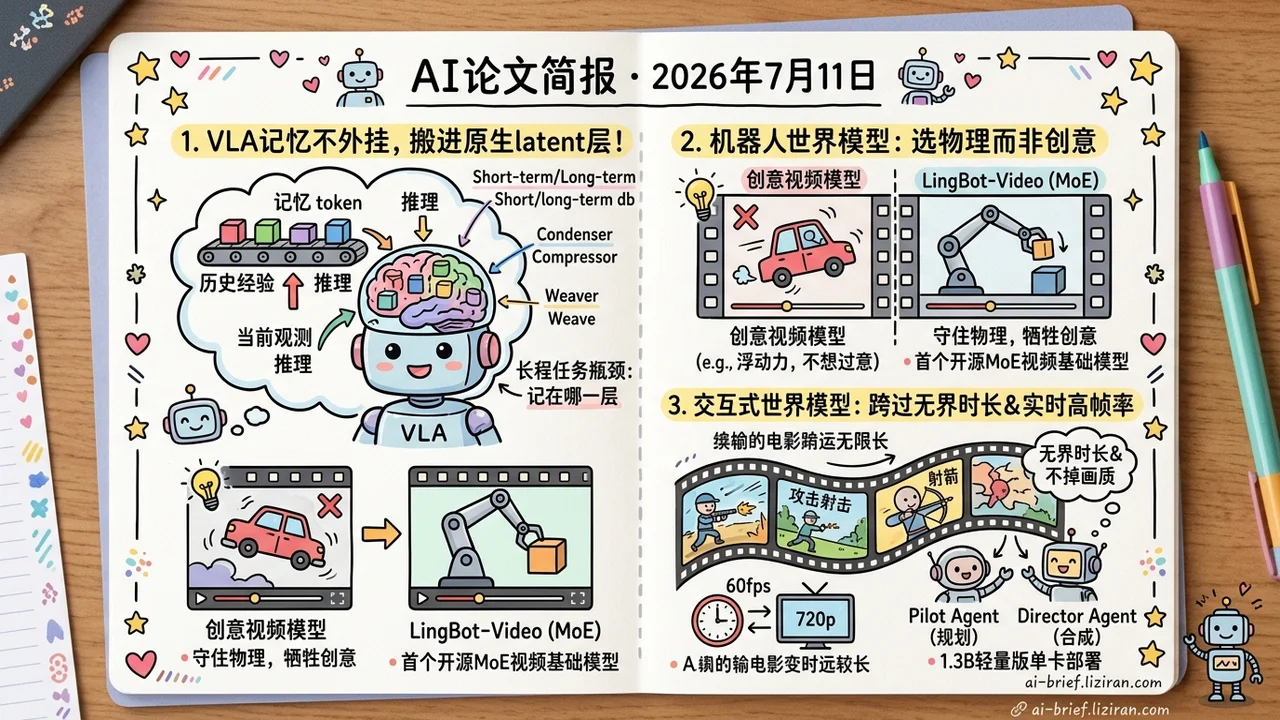 VLA记忆入latent，世界模型60fps跑720p